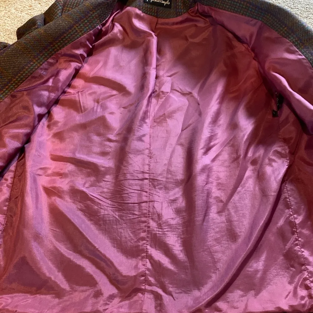 Vintage RARE Find Giorgio Sant’Angelo Tweed Plaid Pure Wool Blazer 12 *Flaw Purple - Image 10