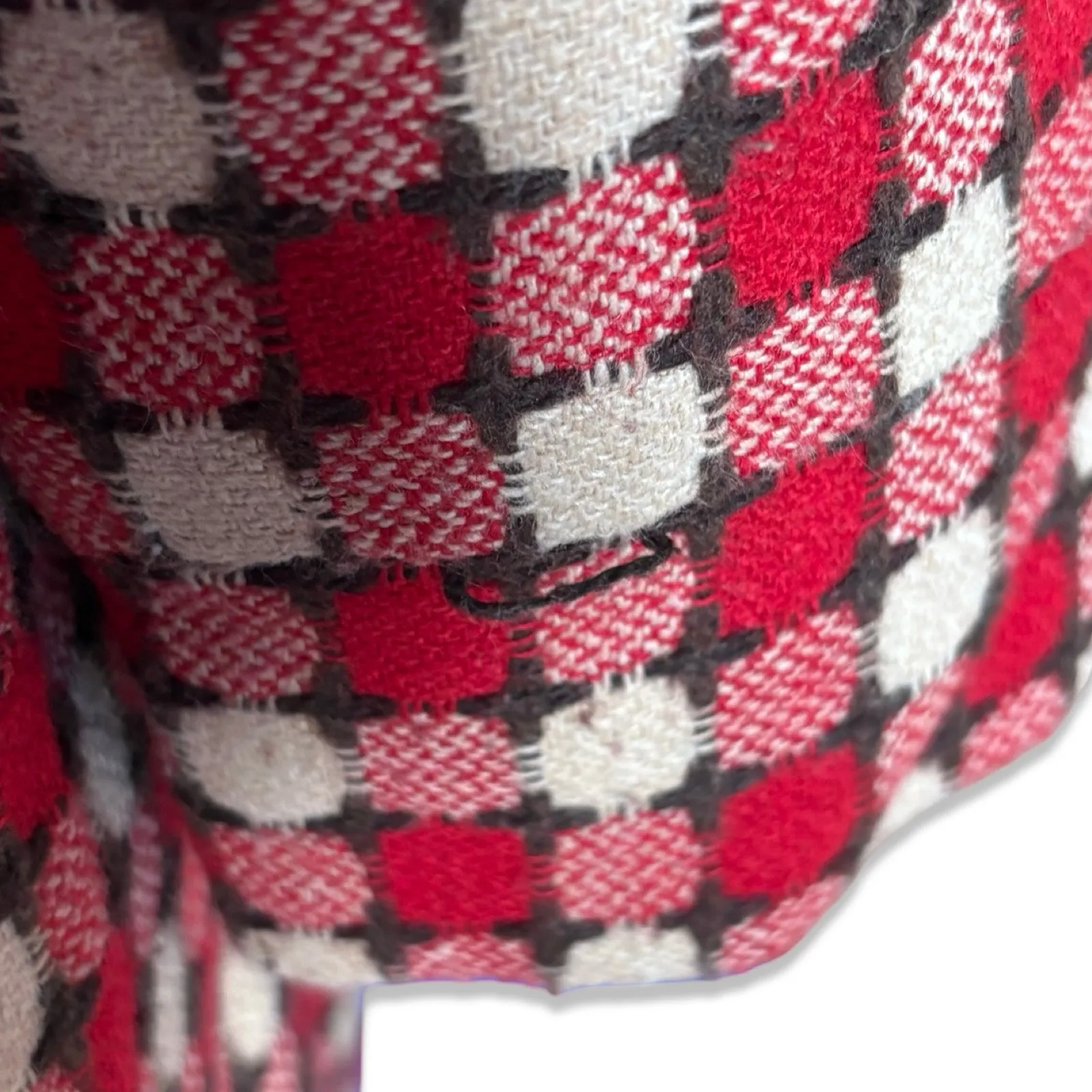 Hazel Anthropologie Red Cream Check Wool Retro Swing Car Coat Small Whimsical - Image 10