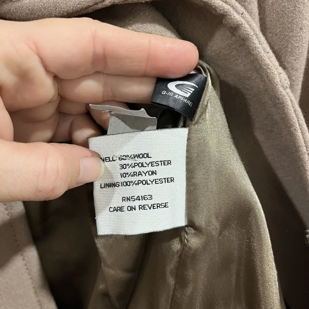 Kenneth Cole  NY Womens Single Breasted Large Button Tan Wool Blend Peacoat Sz 10 - Image 8