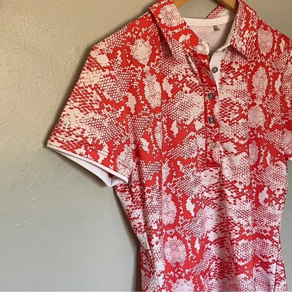 Nivo Athletic Athleisure golf woman medium , Polo Shirt Top Orange White - Image 3