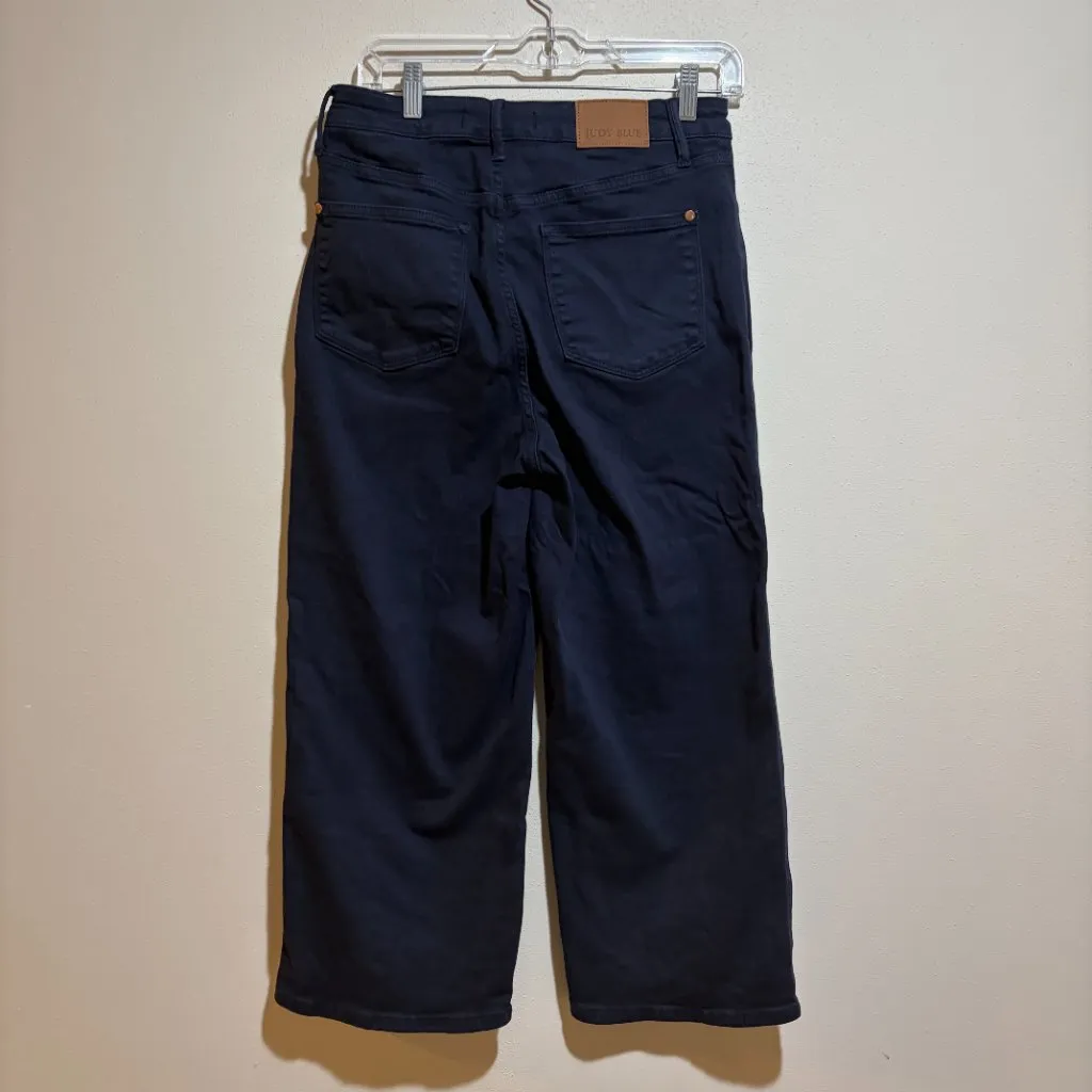 Judy Blue High Waist Tummy Control Garment Dyed Wide Leg Crop Navy Jeans - Image 7