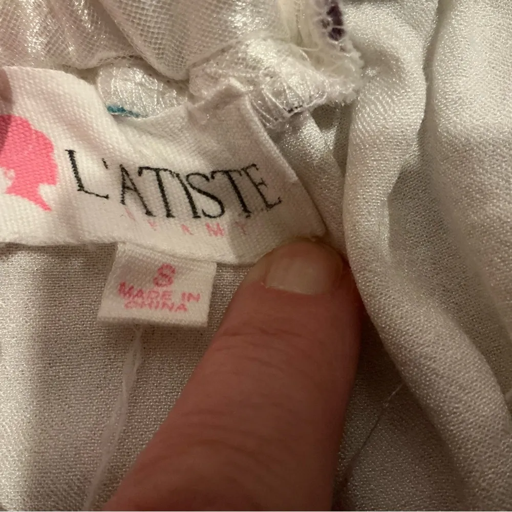 Latiste by Amy off the shoulder mini dress satin white with embroidery sz S - Image 5