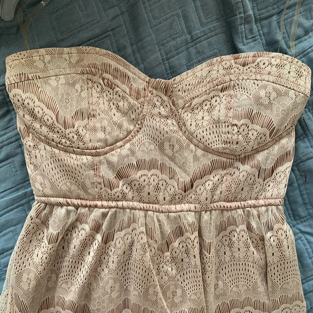 Nasty Gal Scalloped Lace Strapless Dress- Mocha - Image 7