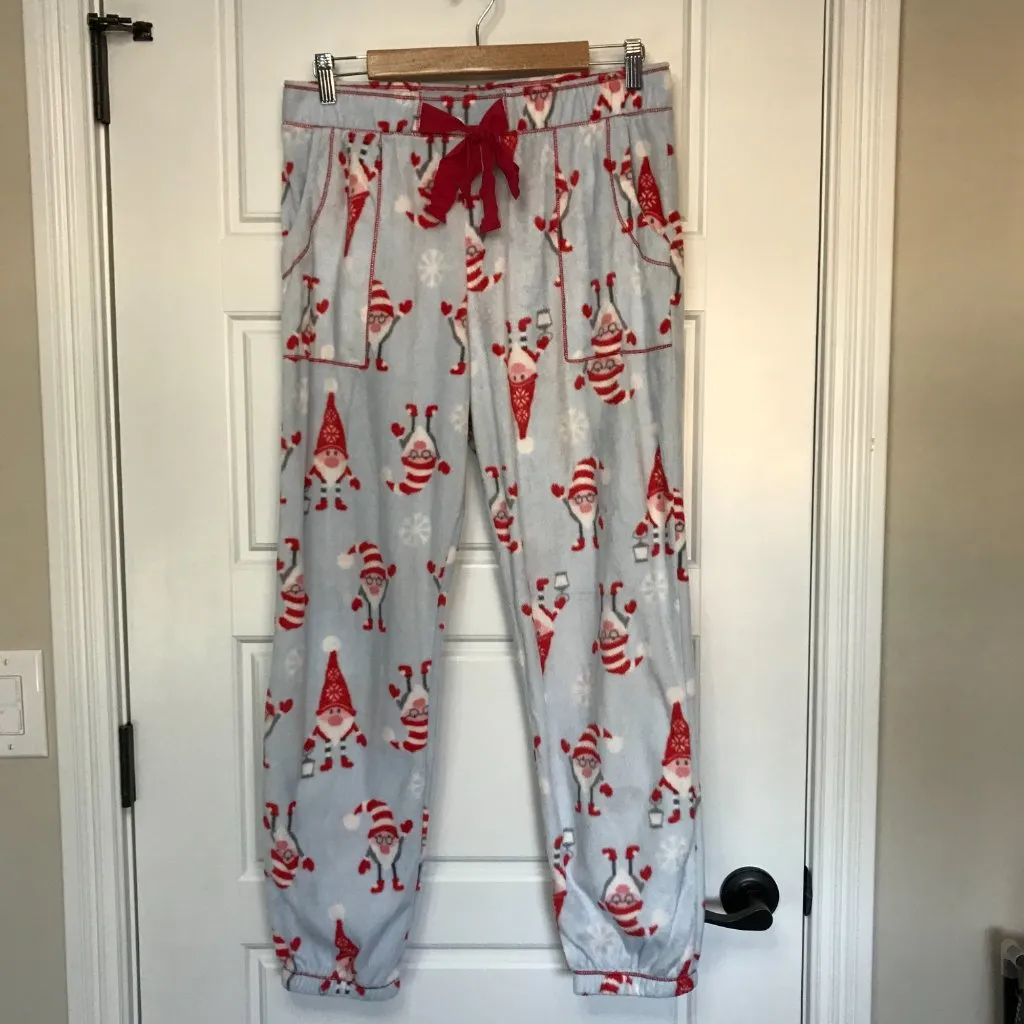 Kensie Women's Soft Fleece Snowflake‎ & Santa Gnome Jogger Pajama Pants Sz Large - Image 2