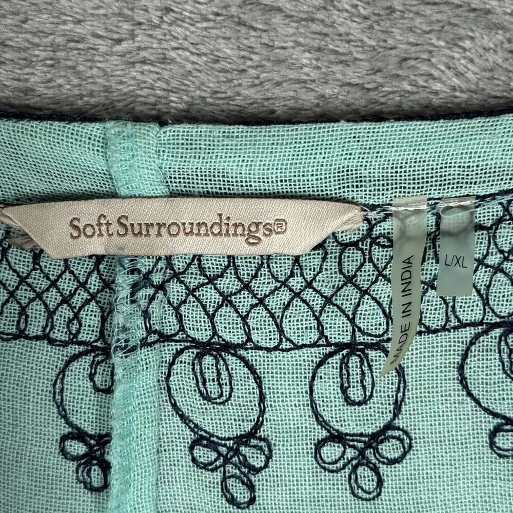 Soft Surroundings Caftan Women Large XL Green Embroidered Kaftan Bohemian Hippie - Image 5