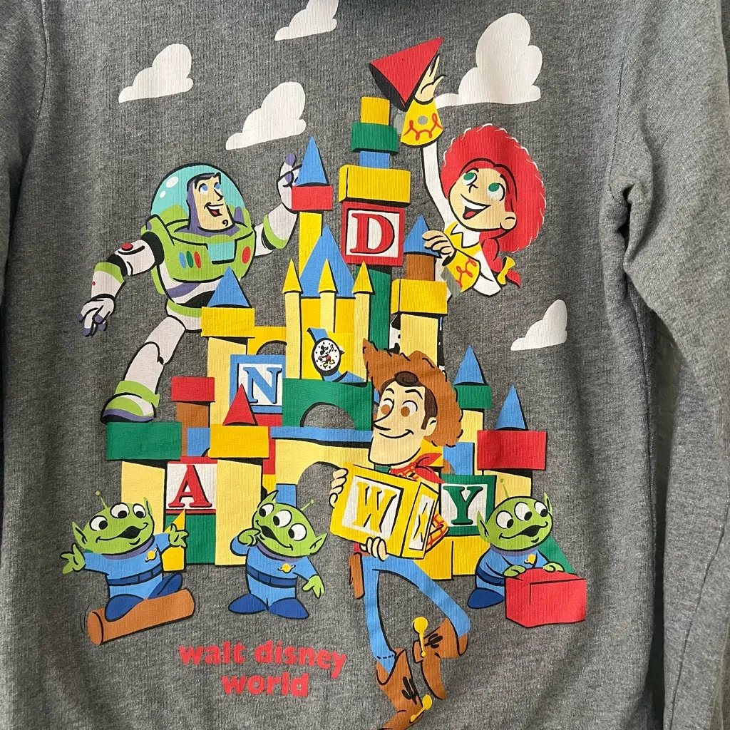 Disney Parks Rare Women Toy Story Woody & Pals Gray Graphic Zip Up Hoodie Small - Image 6