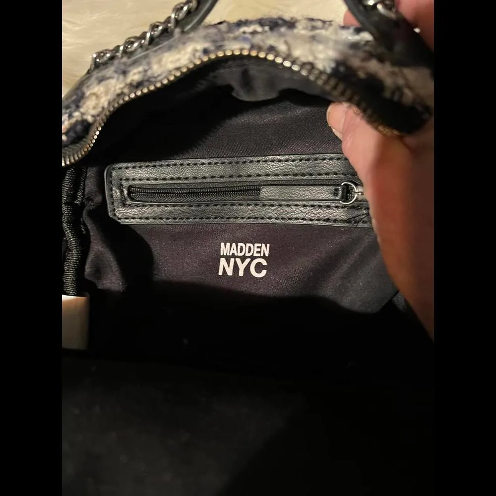 Madden NYC Stylish Tweed Backpack Blue - Image 8