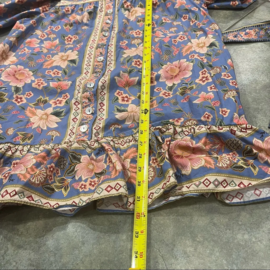 š$210 FARM RIO SZ MEDIUM BLUE SUPERBLOOM TAPESTRY ORGANIC COTTON MINI DRESS EUC - Image 15