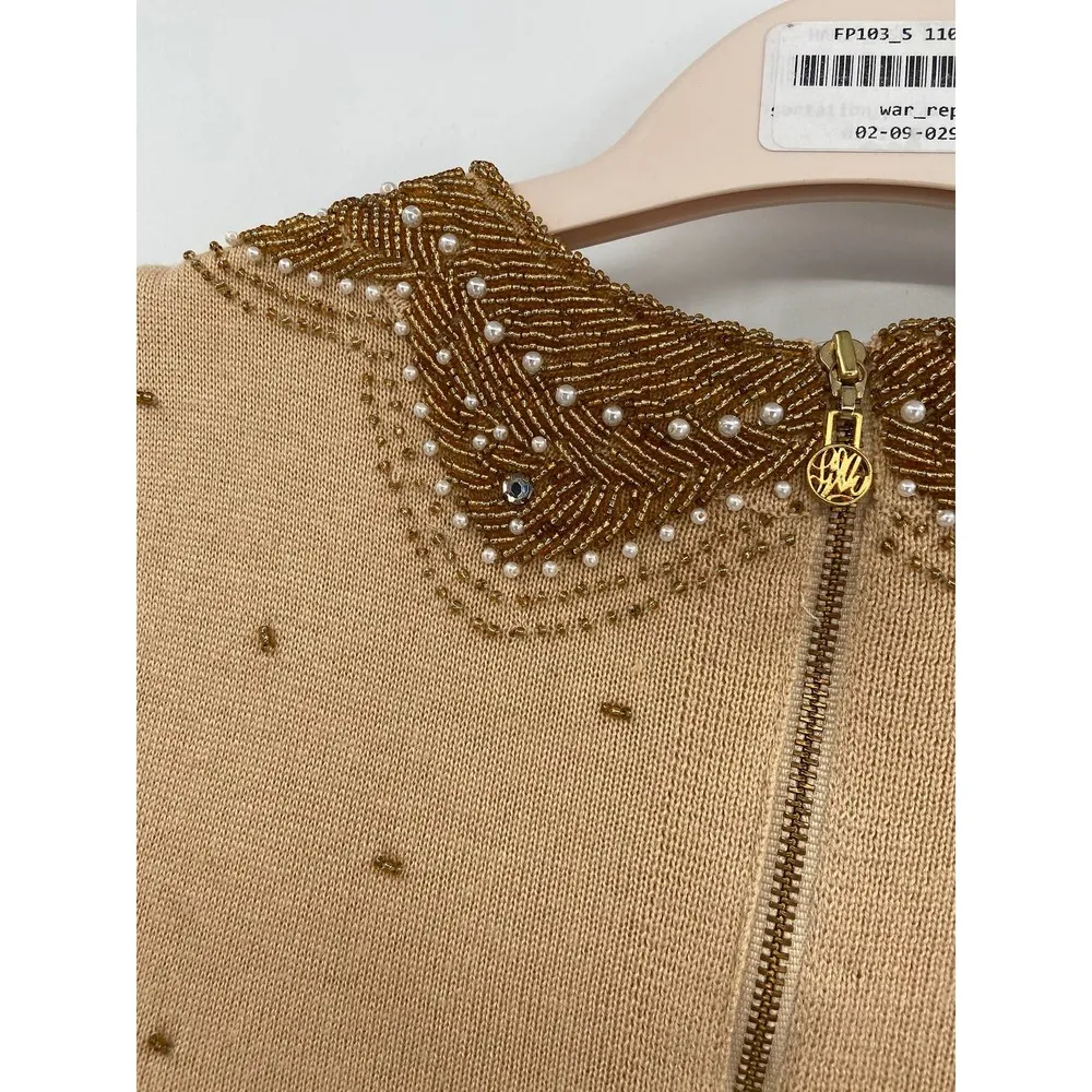 Lilly Pulitzer Almond Tan Kate Gold Beaded Sleeveless Wool Blend Knit Sweater S - Image 68