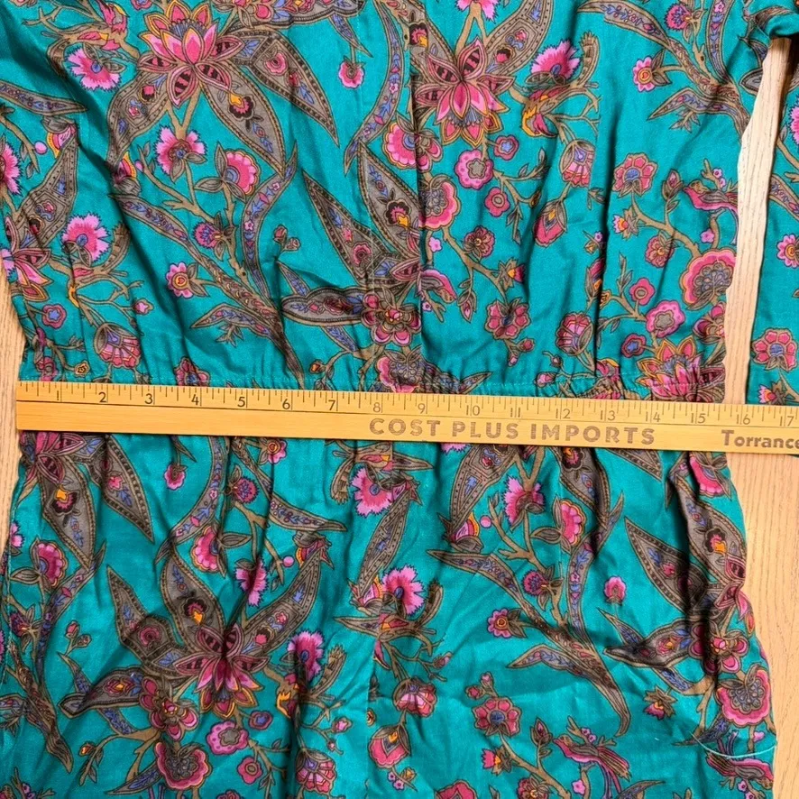 Diane Von Furstenberg Teal Paisley Floral Rayon Jumpsuit Playsuit 80s Size S - Image 4