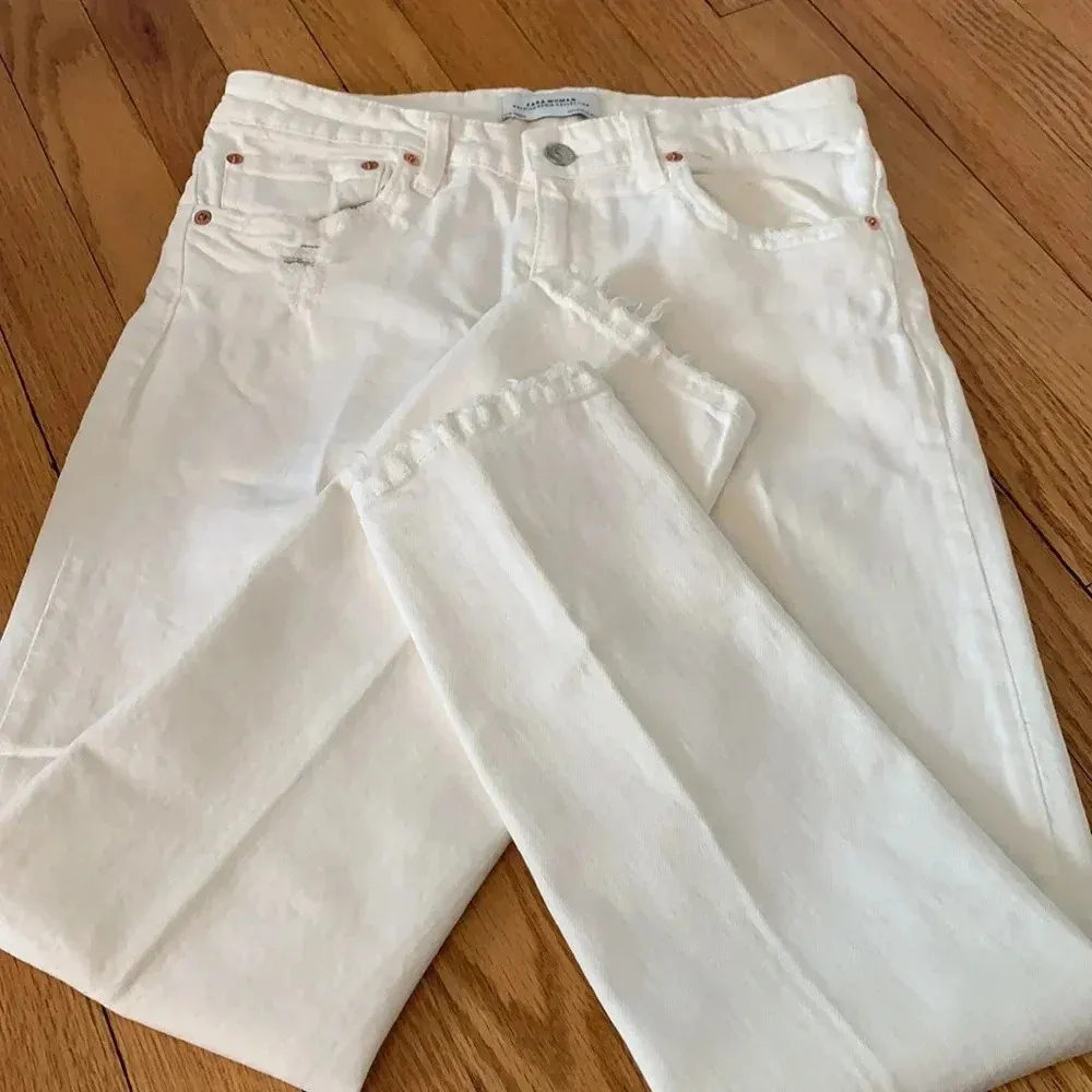 NWOT! Women’s Zara white distressed ankle jeans 2 - Image 2