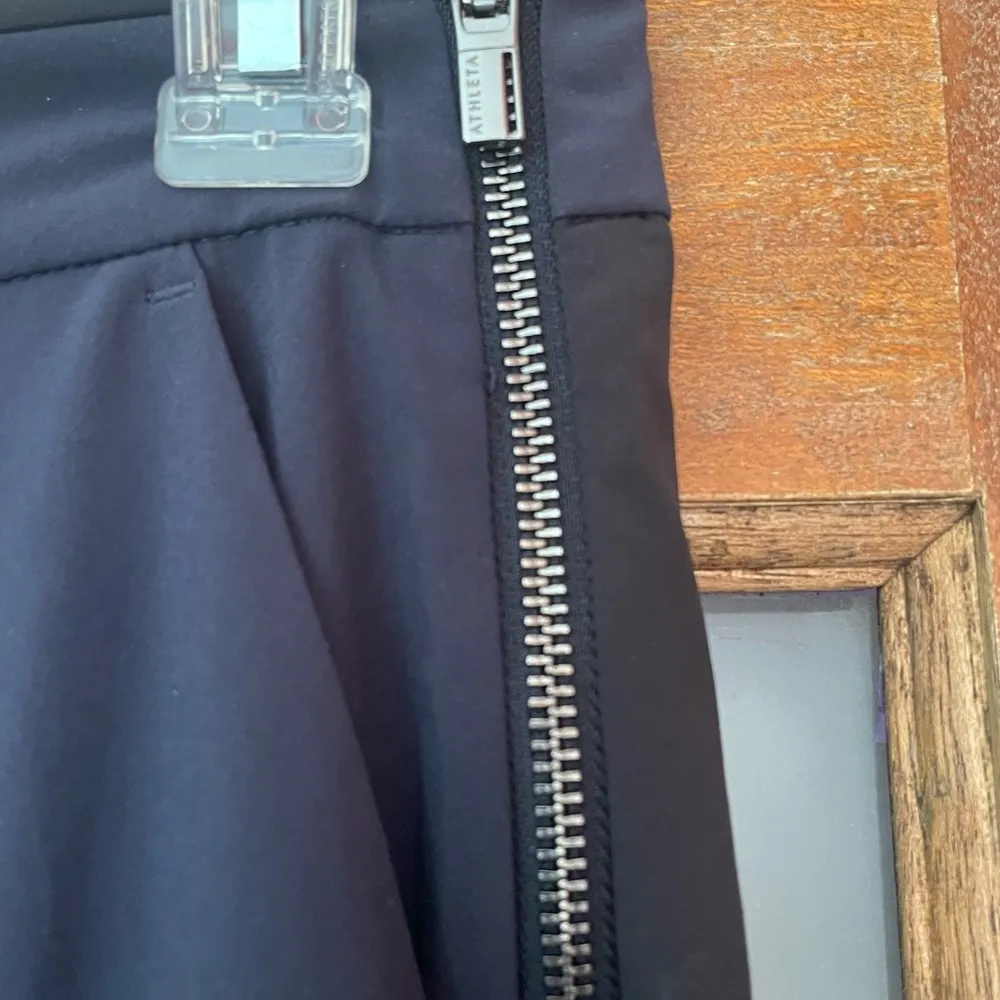 Athleta Women Wide Leg Navy Blue w Black Pinstripe “Tux”Athletic Pants - Image 7