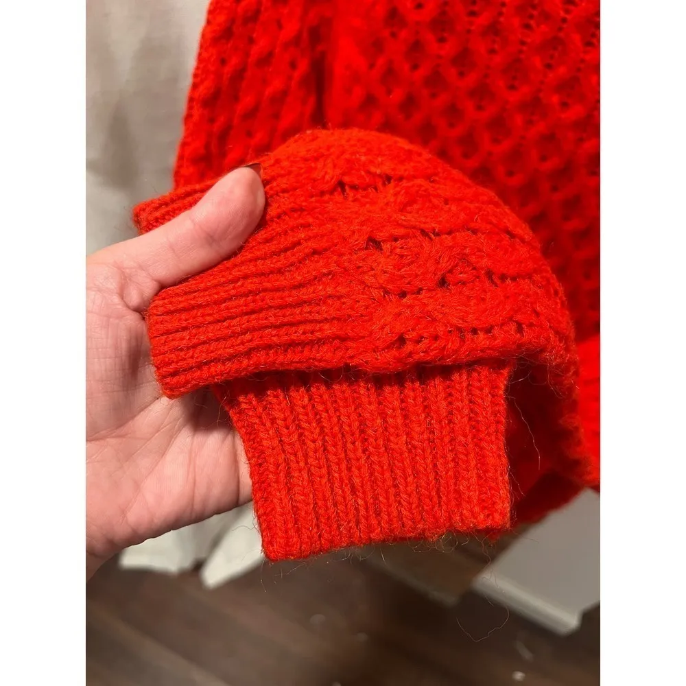 H&M Women’s Preppy Cableknit Chunky Oversized Sweater Orange Red Small - Image 6