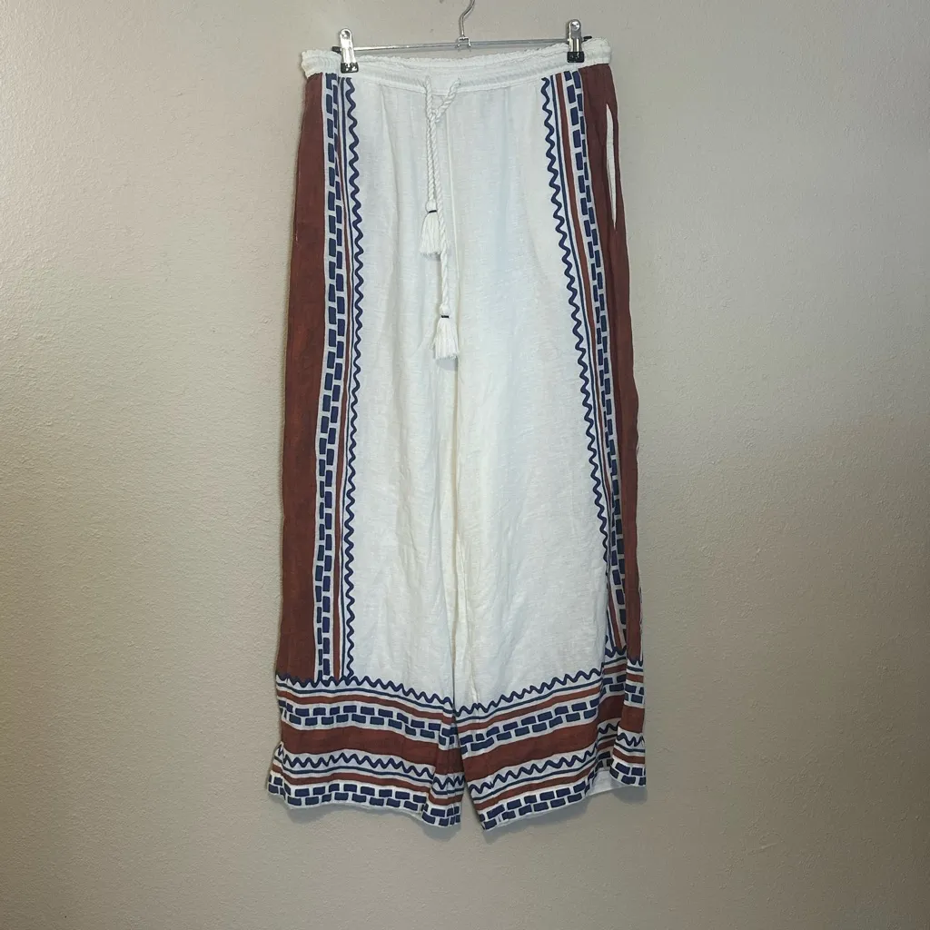 Anthropologie Wide Leg Print Pants With Rope Tassel‎ Ties Size Medium - Image 3