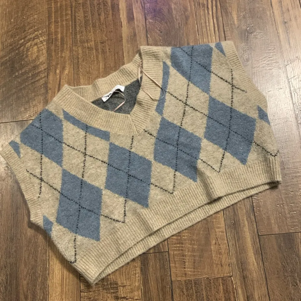 Nwot Zara crop argyle vest  S preppy holiday classic winter boho contemporary - Image 4