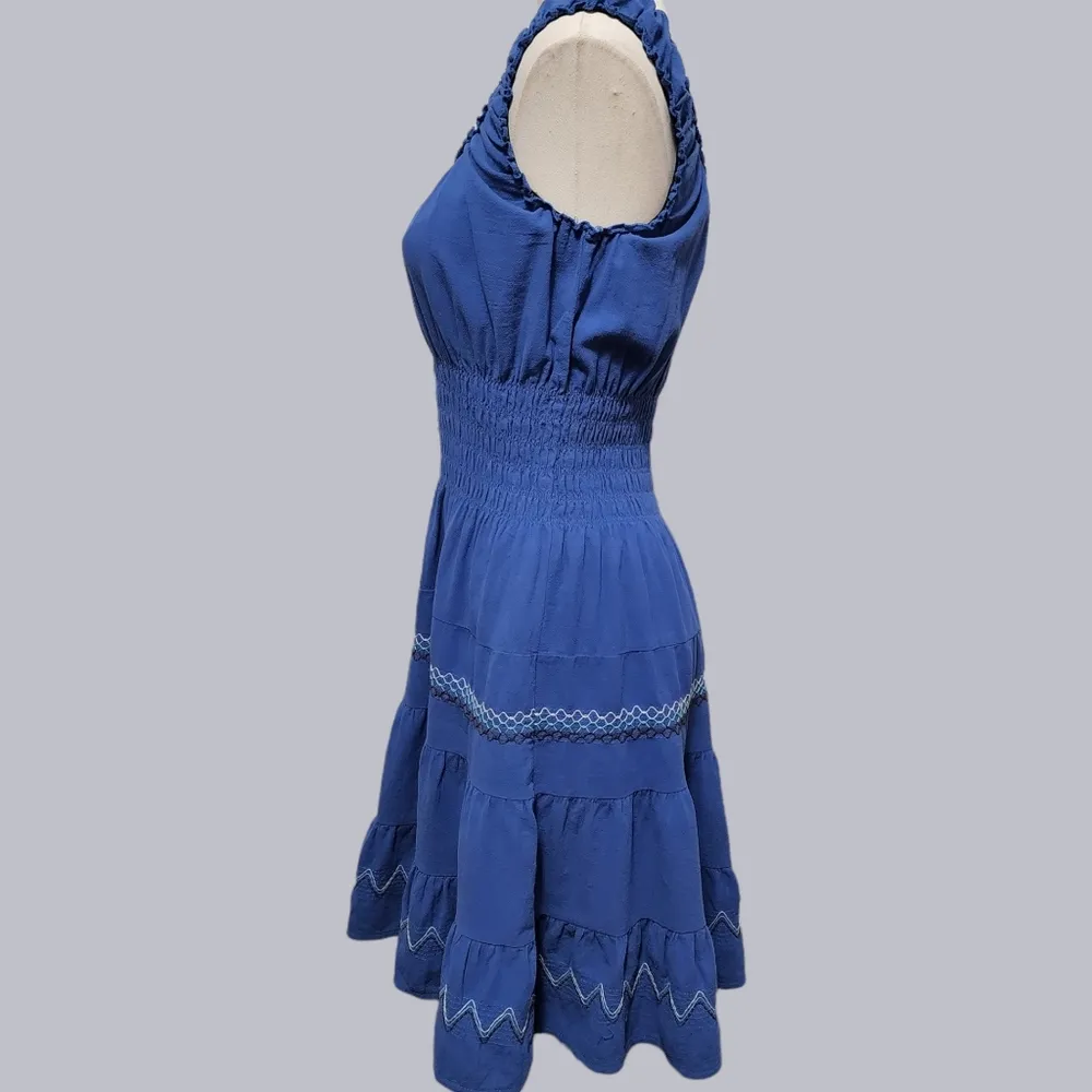 Anthropologie Lapis blue linen tiered peasant dress size mp - Image 5