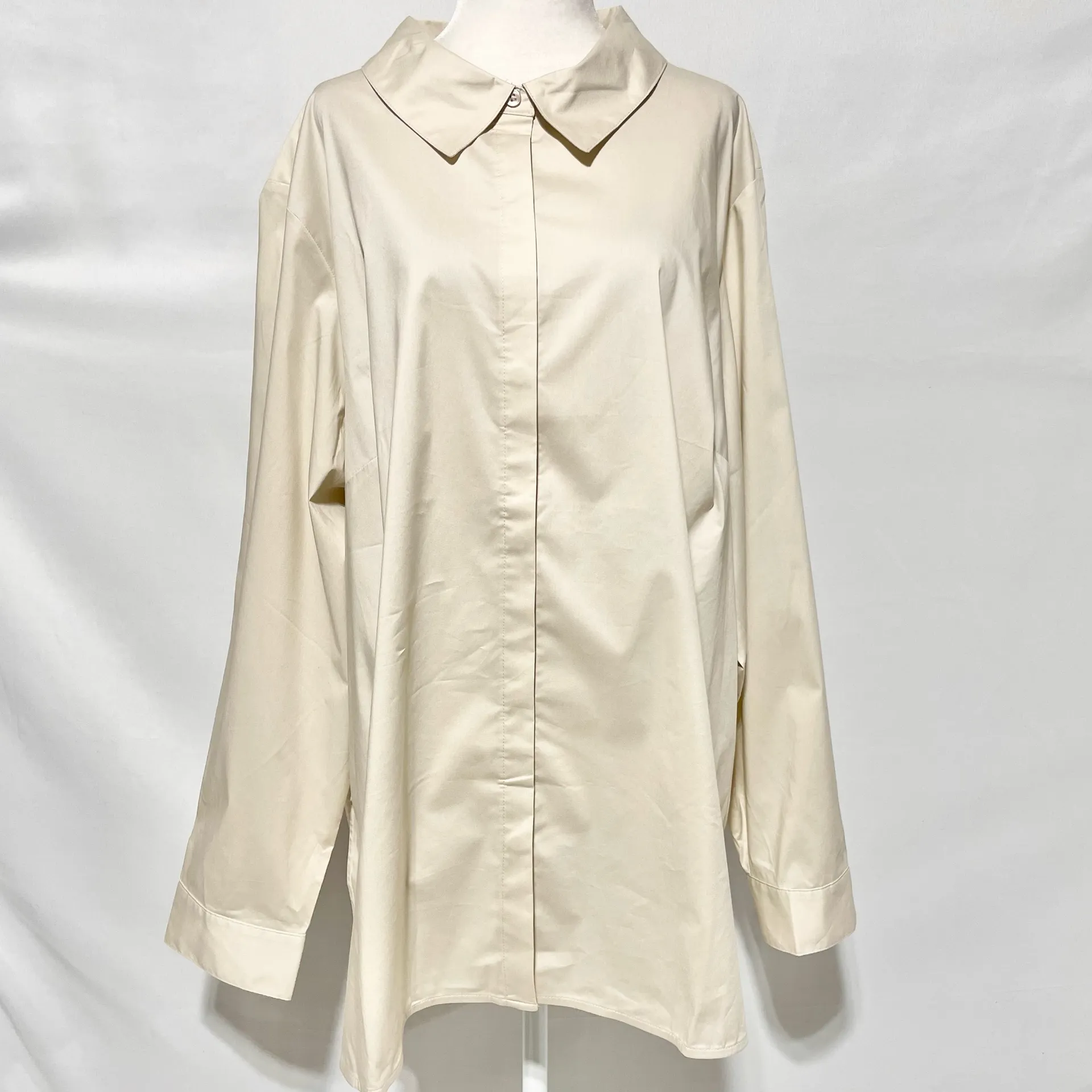 New Denim & Co Button Side High Low Hem Long Sleeve Shirt Stone Khaki Size 3X - Image 11