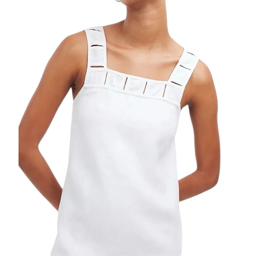 NWT Madewell Embroidered Tank Mini Dress Eyelet White 100% Linen Size 0 - Image 2