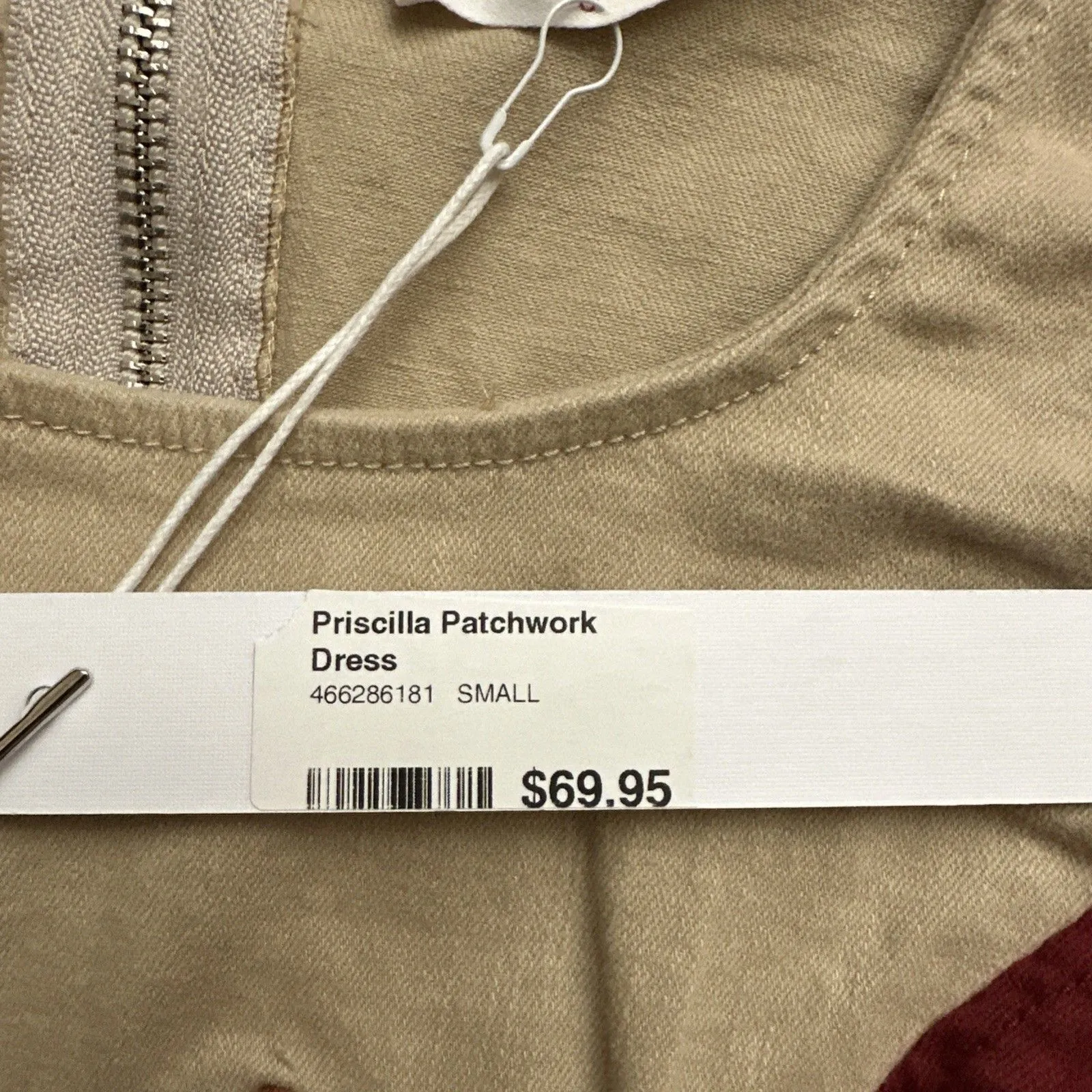 Dress Small Midi Sleeveless Color block Patchwork Neutral Zip Up - Image 7