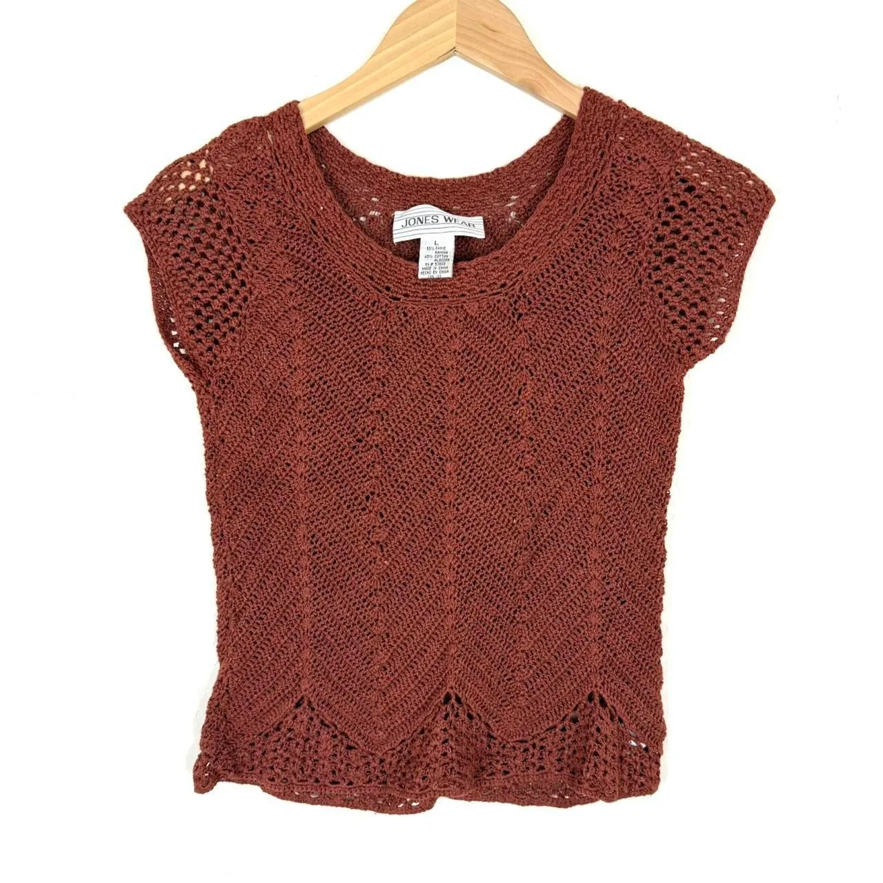 Vintage 90’s Jones Wear crochet short sleeve top burnt orange/red - Image 3