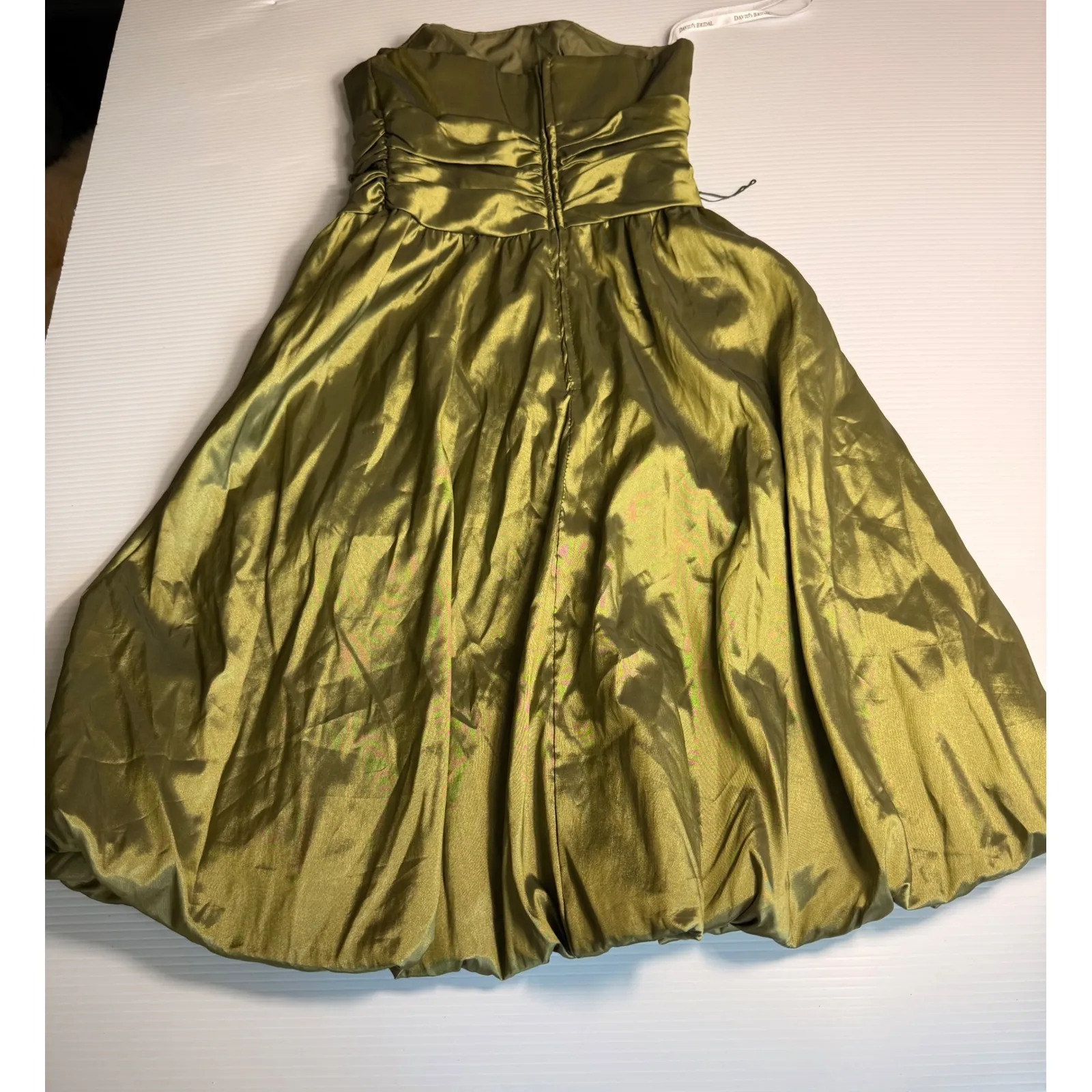 David's Bridal Olive‎ Green Strapless Dress Party Cocktail Bubble Hem Size 2 - Image 5