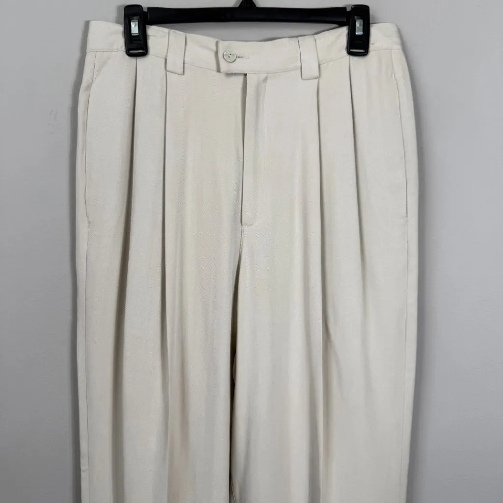 Vintage Tommy Bahama 100% Silk Pleated Cuffed Trouser Pants Womens 12 Tan Career - Image 5