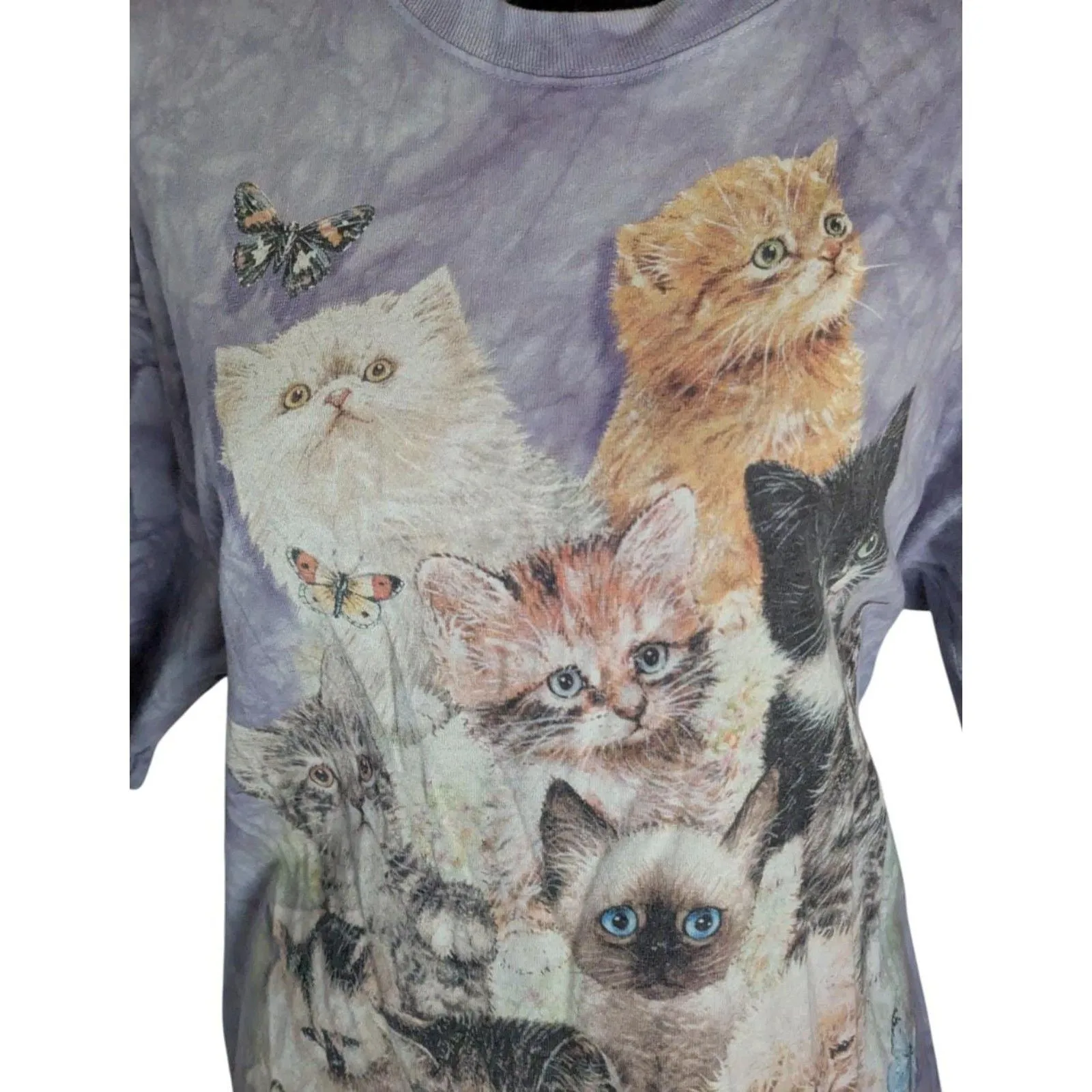THE MOUNTAIN Vintage Style Kitten Butterfly Graphic Tie Dye Tee Purple 2XL - Image 2