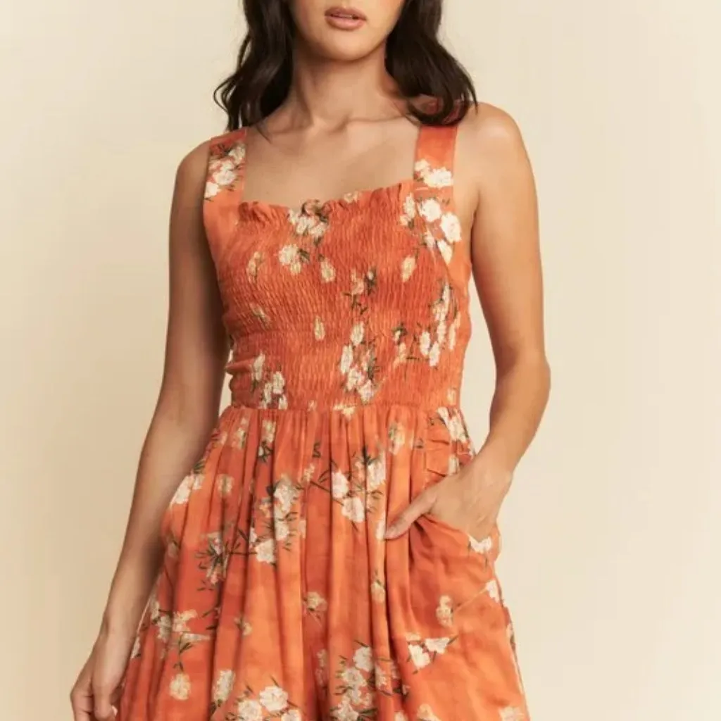 NWT Davi‎ & Dani Floral Ruffle Square Neck Smocking Bodice Jumpsuit - Image 5