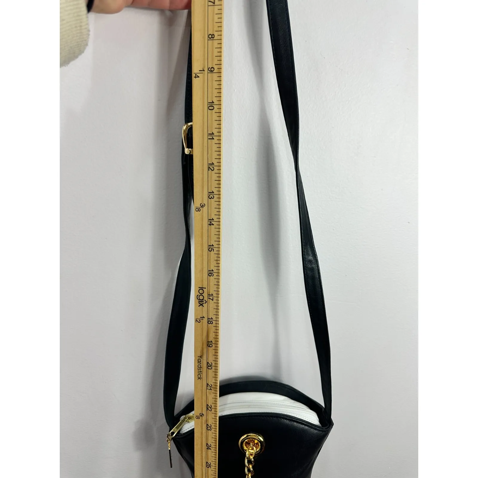 Vintage Harrods Black Anchor Chain Crossbody Bag Nautical Gold Charm 80s 90s - Image 9