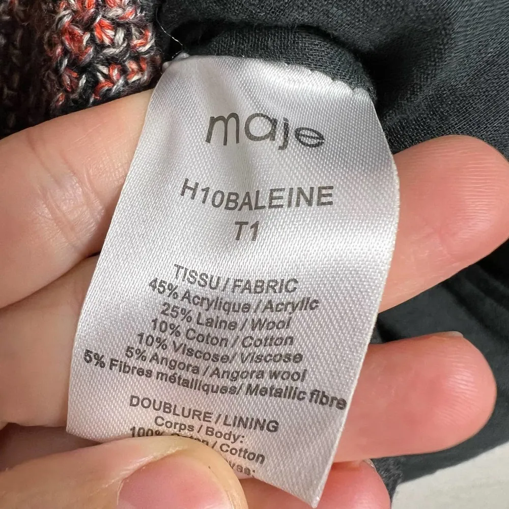 Maje Red Black Oversized Tweed Knit Wool Blend Jacket Size S - Image 10