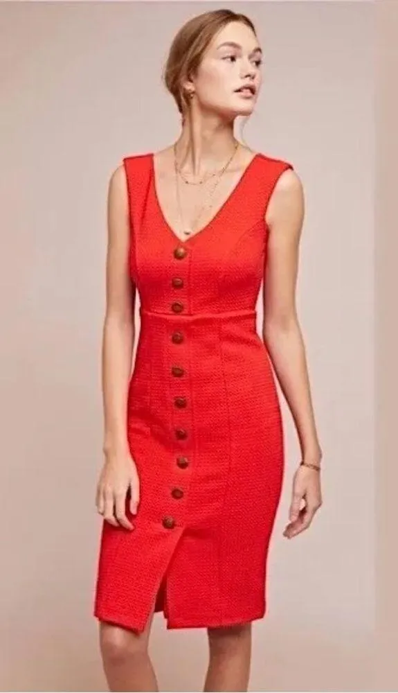 Maeve Red Quilted Button Front Sleeveless Sheath/Pencil Dress Size Small - Image 12