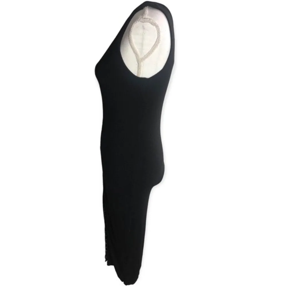 Black Bead Snap Front Bodycon Tank Midi Dress - Image 7