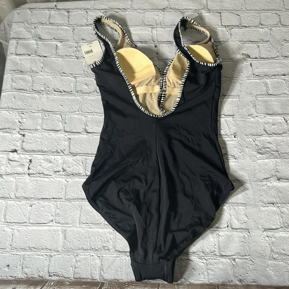 Sears Tropical Escape One Piece Plunge Black White Swimsuit size 10 NEW women’s - Image 2