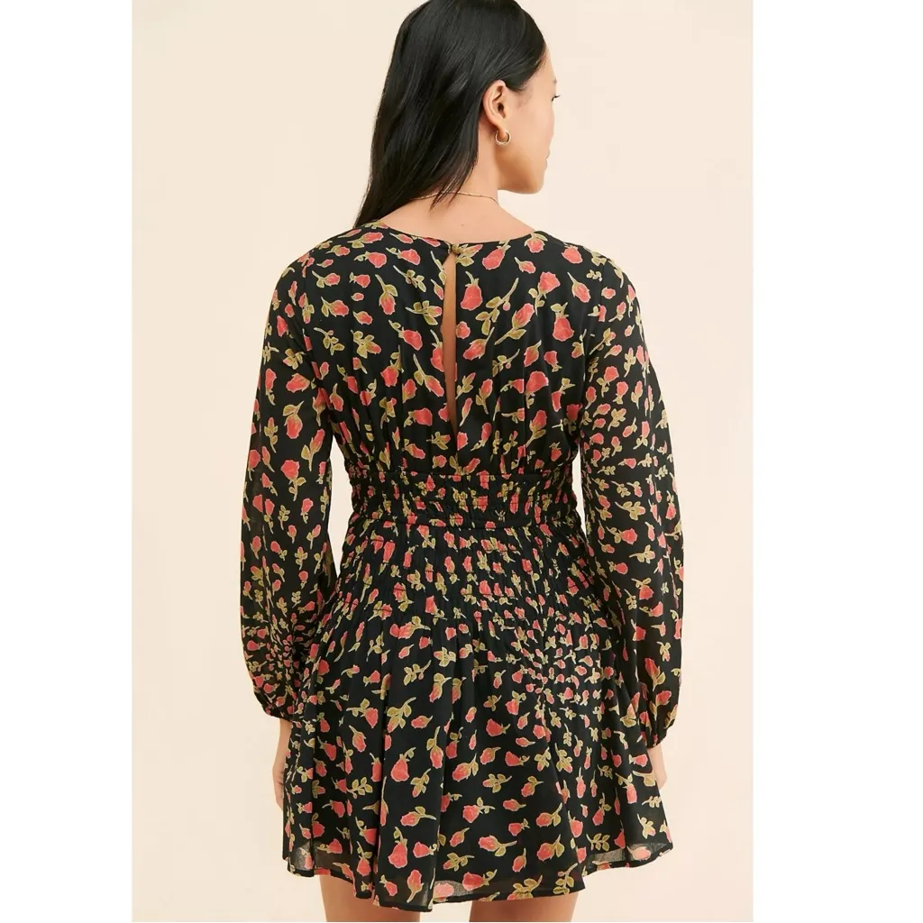 Free People Medium Dainty Keep You Mini Dress Ditsy Black Floral Long Sleeve - Image 6