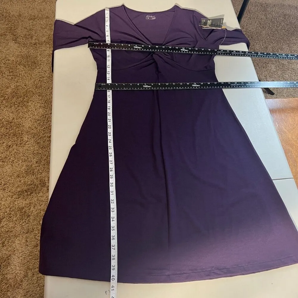 Eddie Bauer Travex Dress Womens L Midi Purple Solstice Twist Knot UPF 50+ V-Neck - Image 2