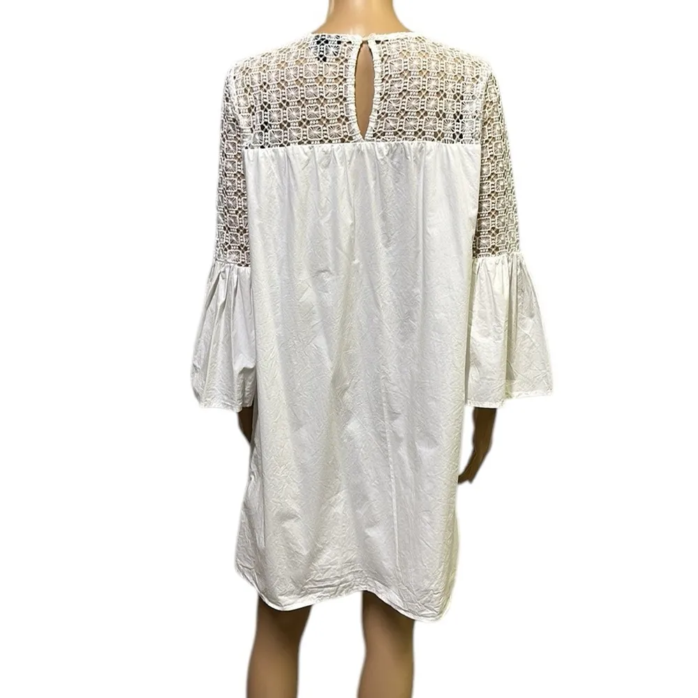 Who What Wear White Cotton Crochet Top Bell Sleeve Crew Neck Midi Dress Womens M - Image 7