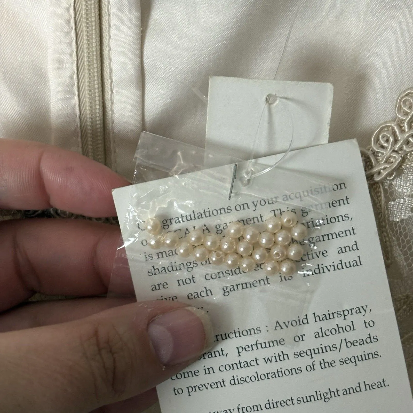 NWT Vtg Scala Dress XXL Cream Beige Lace Sequins Heavy Beading Evening Wedding - Image 11