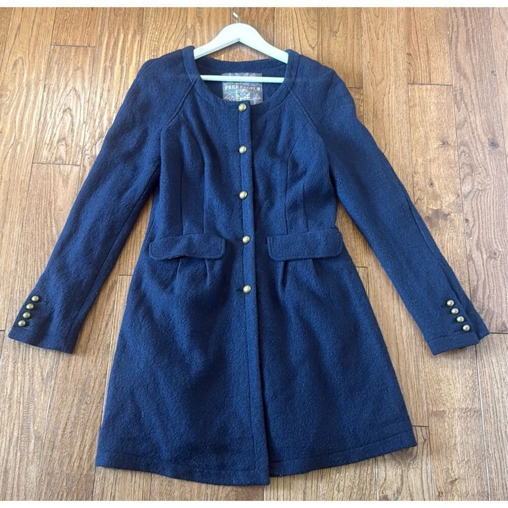 Free People Sargent Military style wool navy peacoat M - Image 4