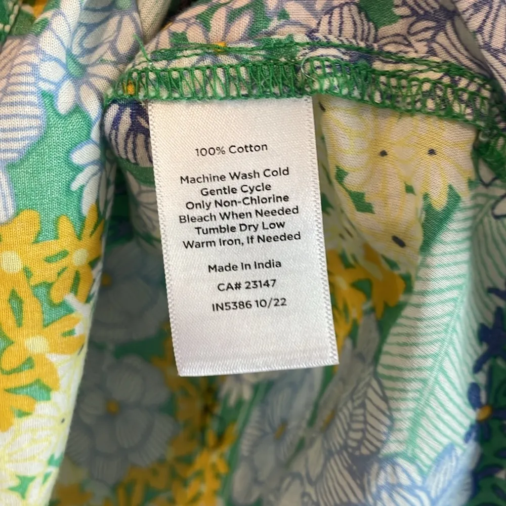 Talbots Women's M Floral Yellow Green Blue 100% Cotton Lightweight Summer Blouse - Image 4