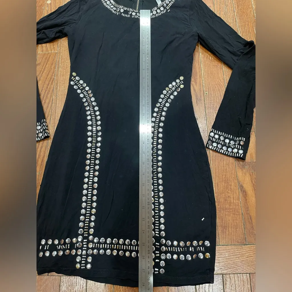 Black Embellished Top with Silver Accents Size L - Image 4