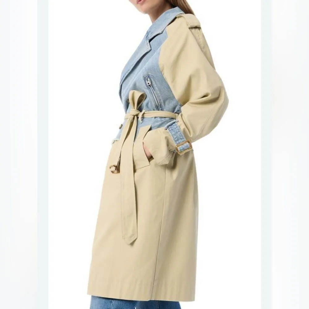 DO by Dee Ocleppo Two Tone Blue & Beige Trench Coat(Size Medium) - Image 2