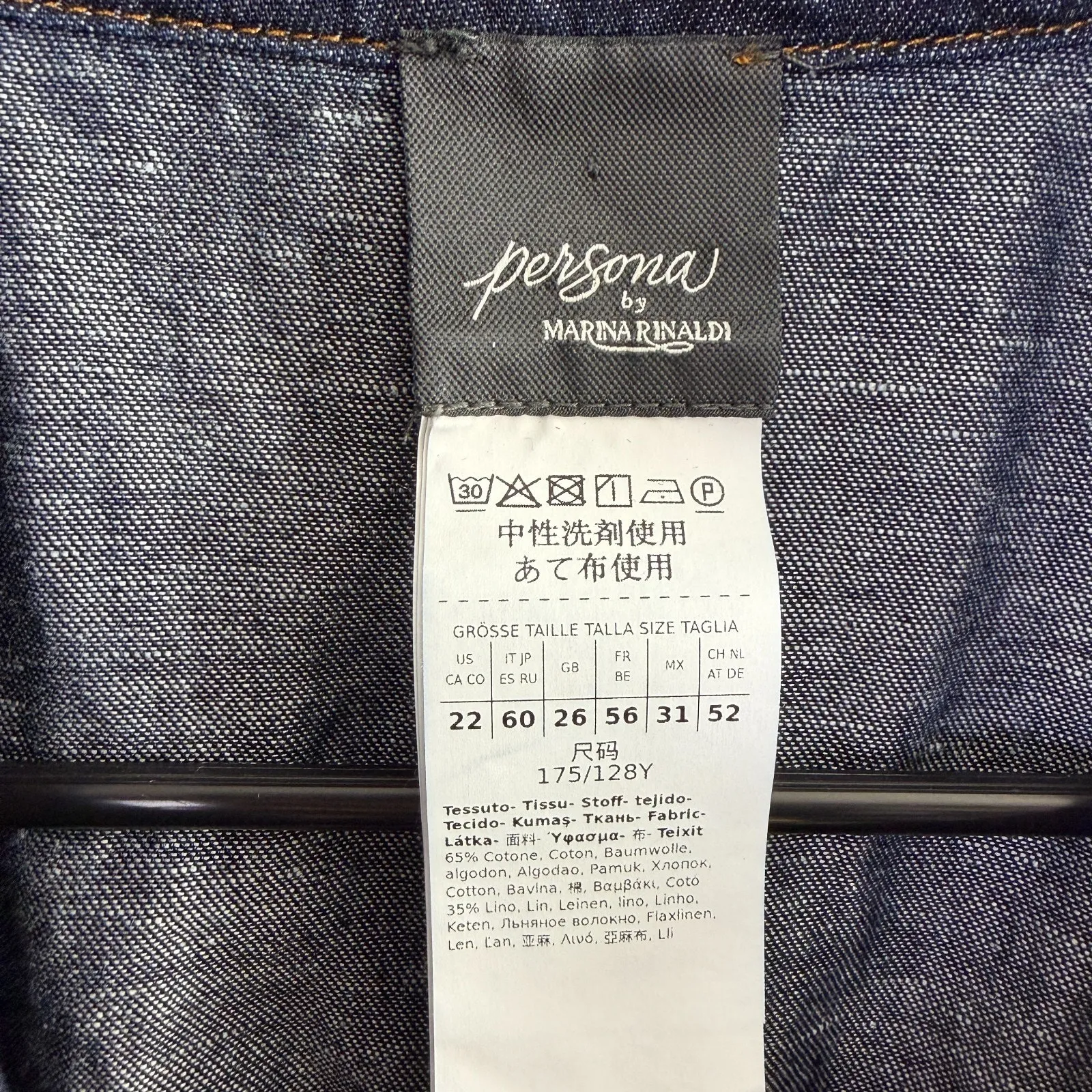 Persona by Marina Rinaldi Denim Shirt Womens Size 22 Indigo Blue Button Linen - Image 7