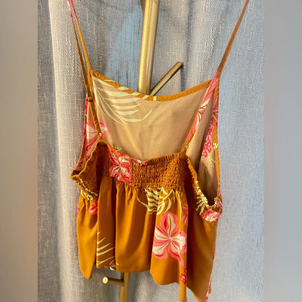 BP Nordstrom Spaghetti Strap Tank Top Tropical Floral Smocked 100% viscose Large - Image 6