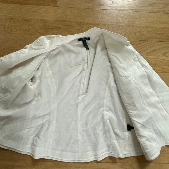 Ralph Lauren 100%‎ Linen Embroidered Mandarin Collar Jacket White Size 16 - Image 7