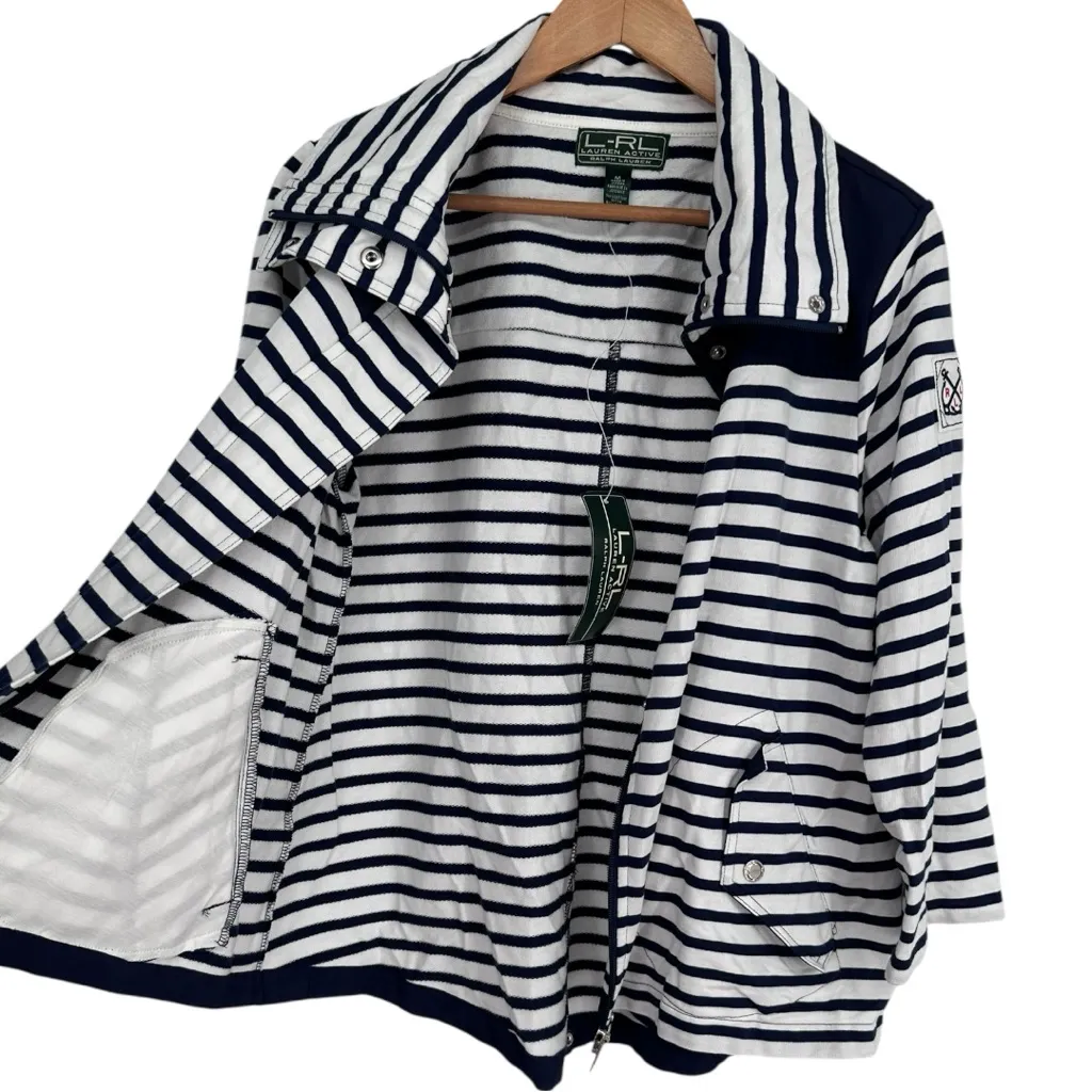 Lauren Ralph Lauren Active Navy White Striped Zip Front Jacket size Medium NWT - Image 2