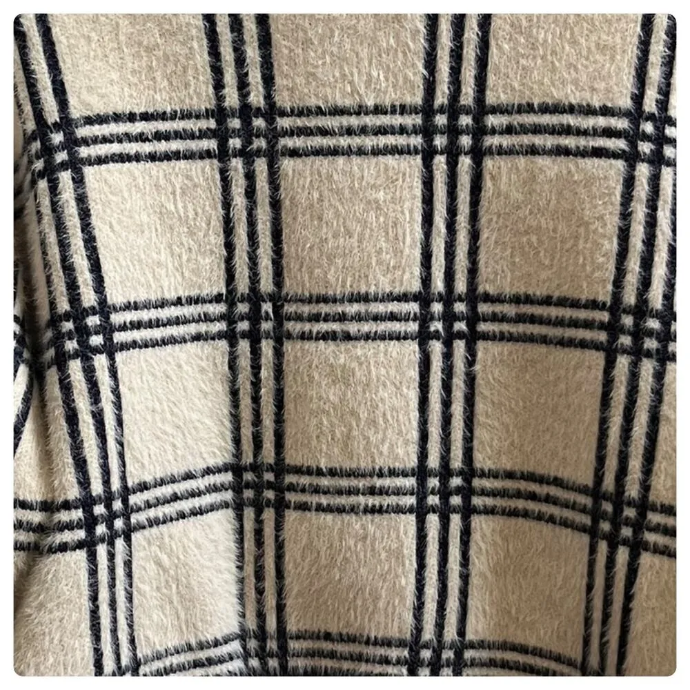 Mango MNG  Casual Fuzzy Knit Checkered Mock Neck Sweater Size Medium - Image 5