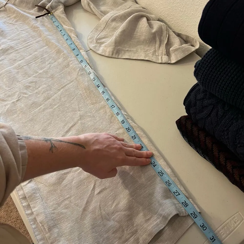 C&C California Beige Linen Drawstring Waist Wide Leg Slit Pants Size Large - Image 11