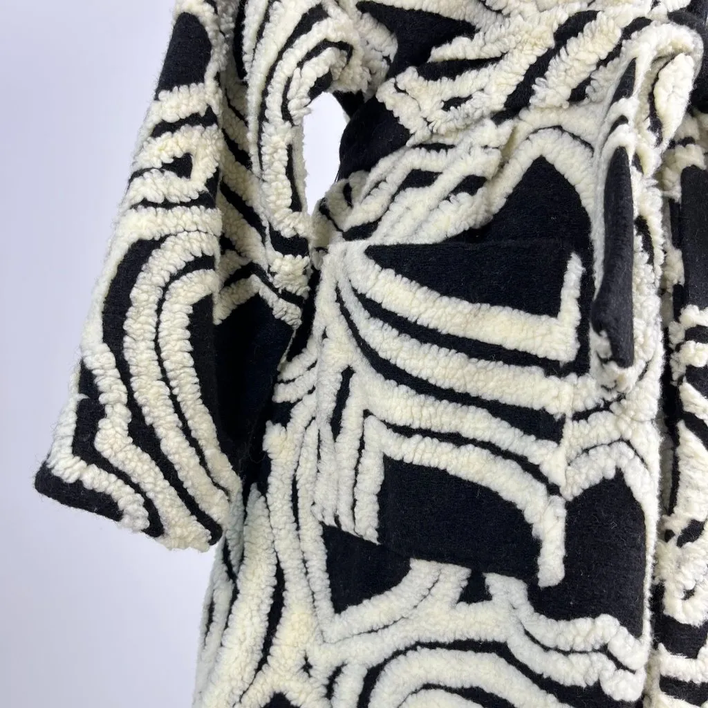 NWOT Farm Rio Wool Blend Wild Hearts Tie-Belt Fleece Coat Size S Black White - Image 11