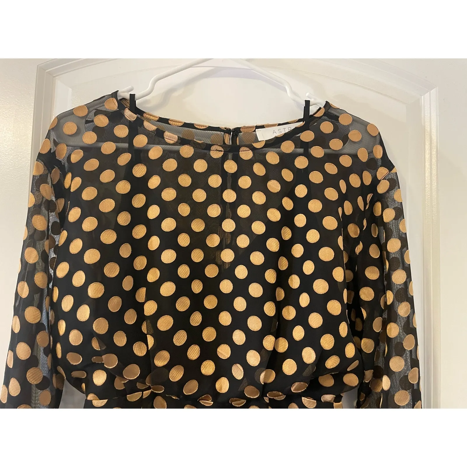 ASTR the Label Mini Cocktail Dress Small Sheer Black Gold Back Cut Out Club - Image 4