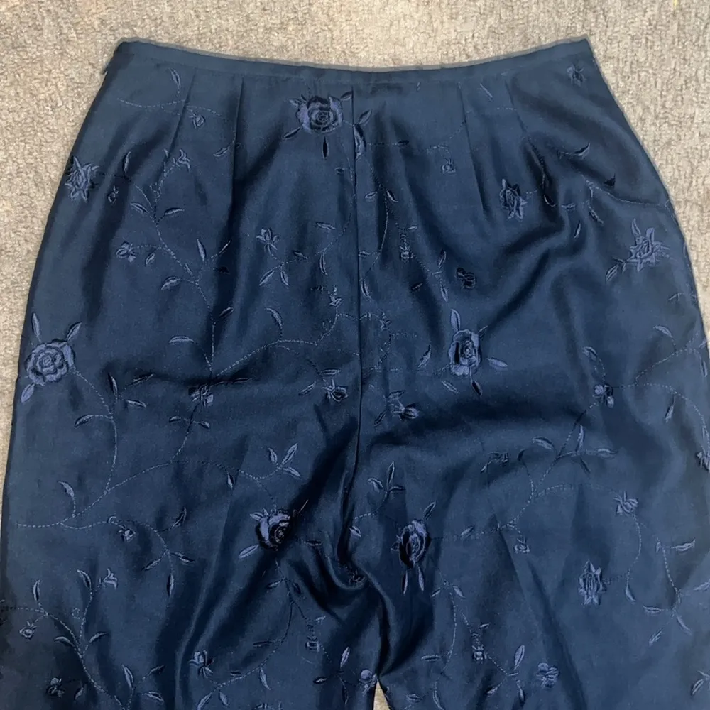 Ann Taylor Vintage Floral‎ Embroidered Silk Suit Set Blazer Trouser Blue 4/6 - Image 10